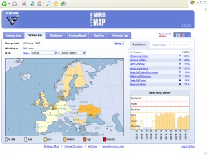 F-Secure visualizza i virus in circolazione nel mondo. Una mappa geografica che indica le infezioni informatiche in corso ed il livello di pericolosit.