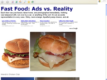 Sito che mette a confronto le fantastiche foto pubblicitarie degli hamburger con foto reali prese sul posto.