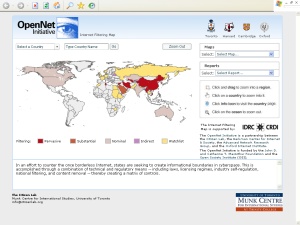 OpenNet propone una mappa mondiale che evidenzia i paesi in cui sono applicate censure/filtri alla navigazione web.